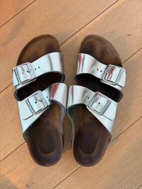 Birkenstock Arizona Silver Metallic Sandals EU 39